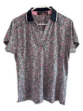 Ralph Lauren RLX Pink Blue Floral Golf Tennis Shirt Sz L
